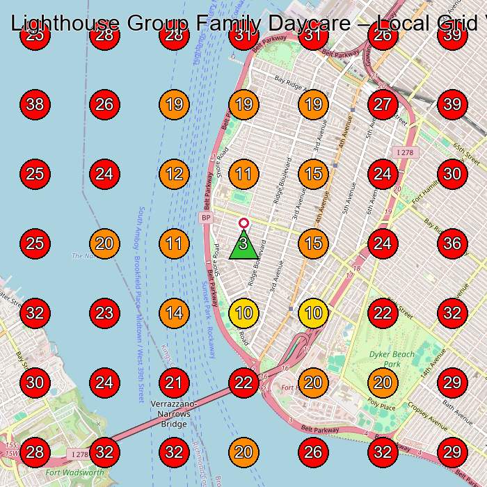 Lighthouse Group Family Daycare GeoGrid visibility map for Day Care Center in Brooklyn